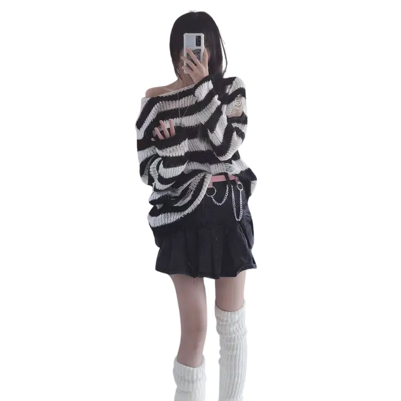 Women Punk Destroyed Sweater