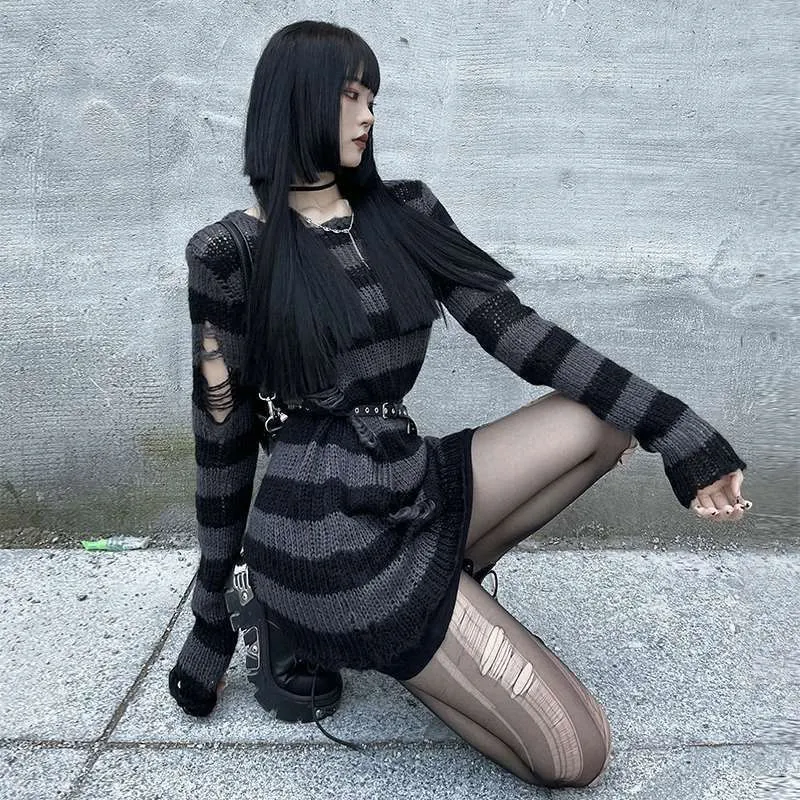 Women Punk Destroyed Sweater