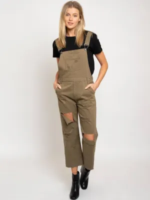 WOMEN'S DISTRESSED OLIVE JUMPSUIT