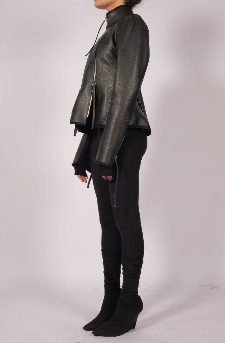 Wool Leather Jacket with Zippers