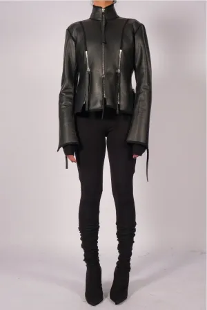 Wool Leather Jacket with Zippers
