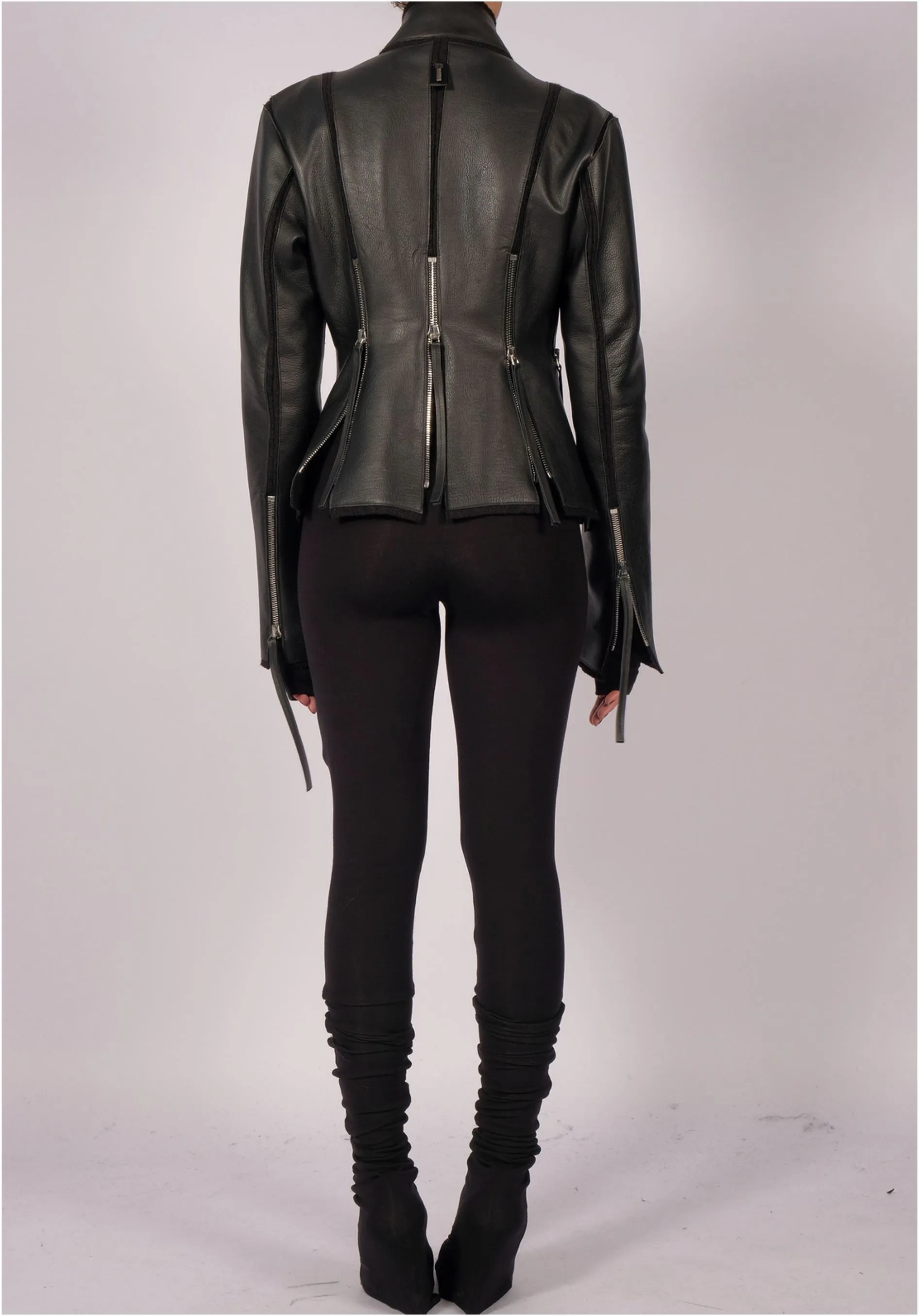 Wool Leather Jacket with Zippers