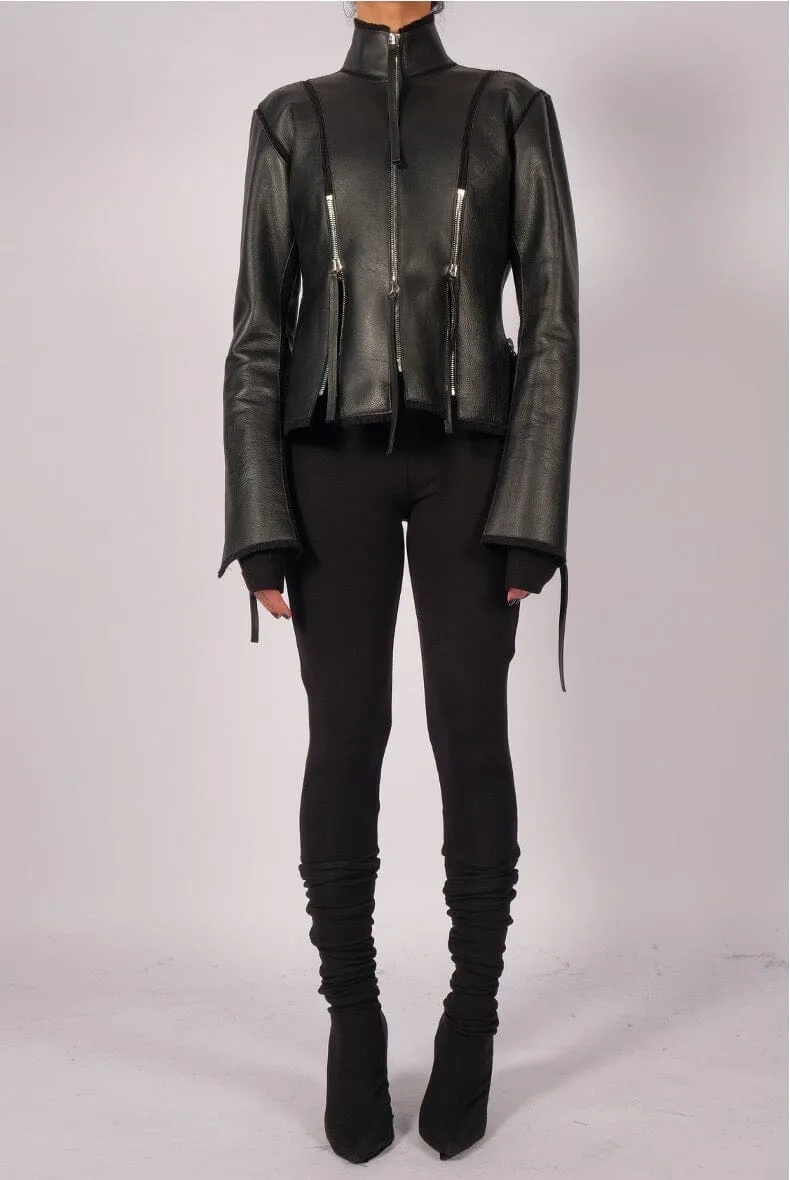 Wool Leather Jacket with Zippers