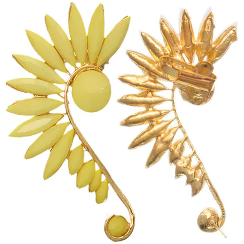 Yellow Beaded Faceted Stud Cuff Earring